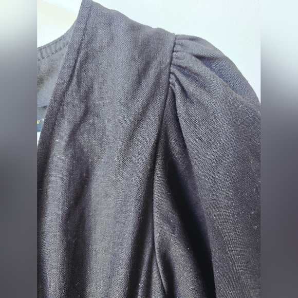 House Of Harlow 1960 Black Dress Puff Sleeve Flared Skirt Linen Size 4 S - Picture 6 of 12